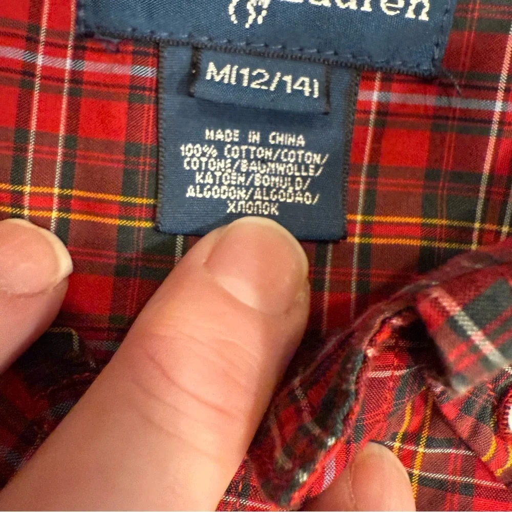 Ralph Lauren Set Of 2 Boys Button Down Shirts 1 Tartan Plaid 1- Green Sz M 10-12